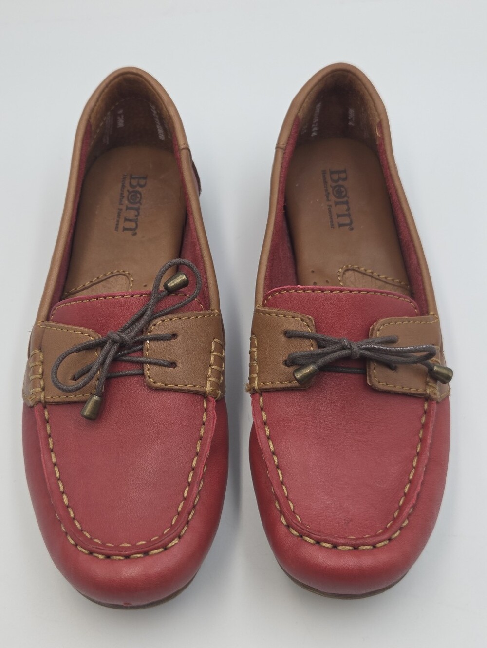 Born Sz 7.5 Loafers Shoes Flats Driving Moccasins Red Brown Leather Slip On EUC